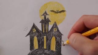 Hexen Schloß malen für Kinder - draw witch castle I moonlight night - рисовать Замок ведьмы