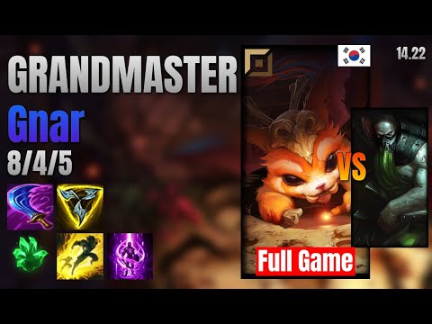 GRANDMASTER Top Gnar vs Urgot lol KR solo rank Full Game 14.22