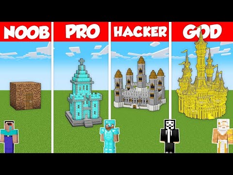 Noob Builder - Minecraft - ELEMENTAL CASTLE HOUSE BUILD CHALLENGE - Minecraft Battle: NOOB vs PRO vs HACKER vs GOD / Animation