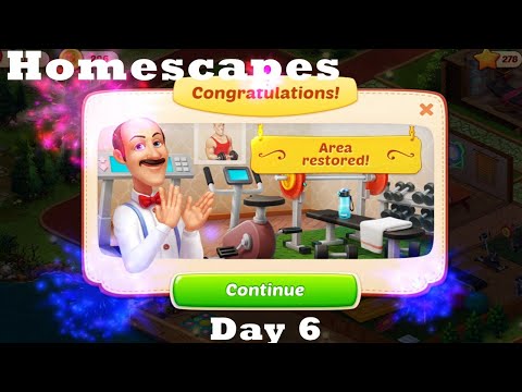 Homescapes Movie Day 6 HD New Area after level 6977 Restoration Complete Walkthrough | Gym Setup
