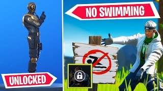 Fortnite HOW TO GET GOLD 8BALL Style (Location & Unlock Guide) *Swim at Different No Swimming Signs*