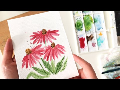 10 Minutes Watercolor - Pink Coneflowers