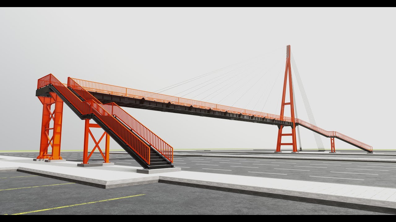 Rope Tension Pedestrian Overpass 3D Model