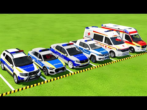 TRANSPORTING ALL POLICE CARS and AMBULANCE EMERGENCY VEHICLES WITH TRUCKS ! Farming Simulator 22