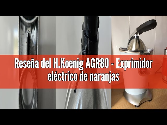 Vídeo relacionado con H.Koenig AGR80 - Exprimidor eléctrico de naranjas profesional de 160 W, palanca y filtro de acero inoxidable, sistema antigoteo, sin BPA, piezas aptas para lavavajillas