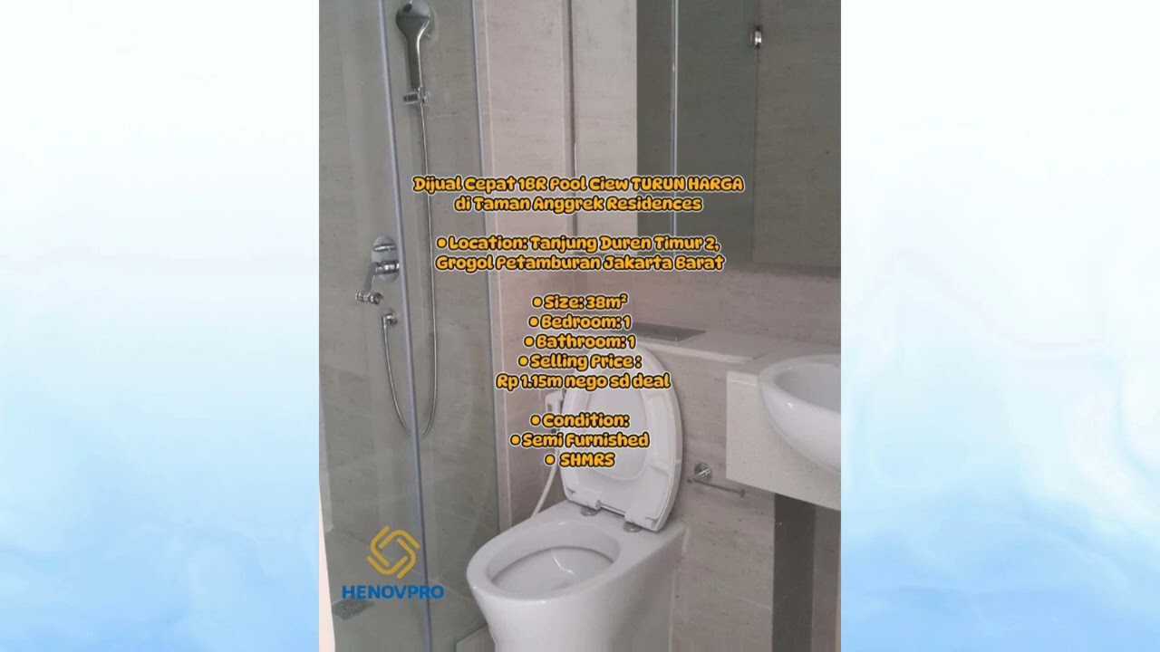 Dijual Cepat 1BR Pool view TURUN HARGA diTaman Anggrek Residences