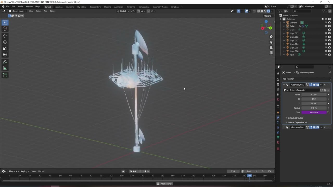 Blender Procedural Antenna Generator Geometry Nodes