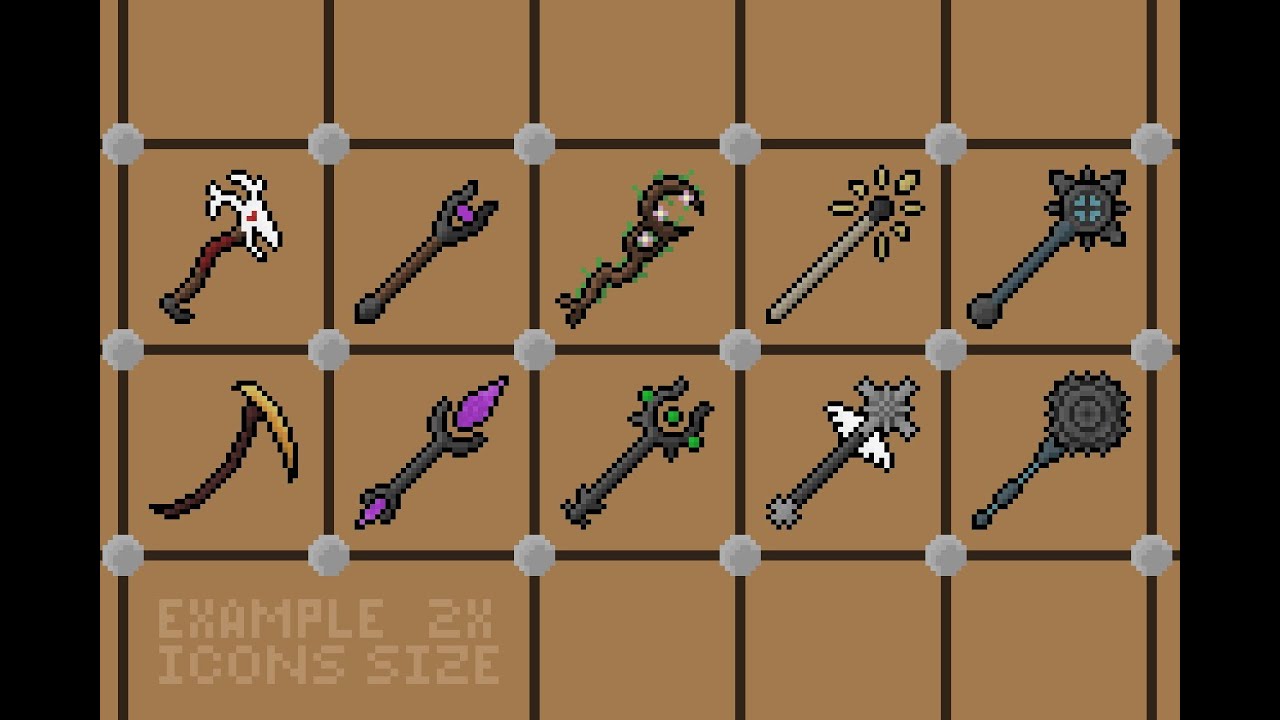 Fantasy Pixel art staffs asset pack.