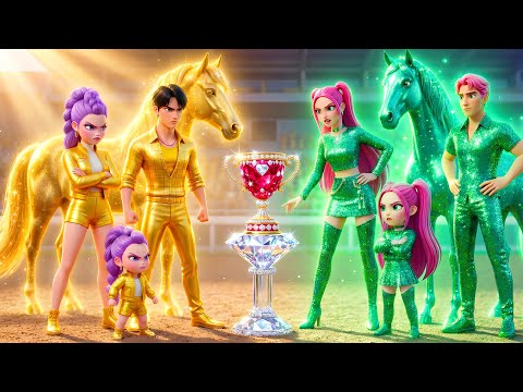 😱 Golden Family VS Emerald Family 🥇 RUMI Gets Magic Horse Racing Championship | KPOP Demon Hunters