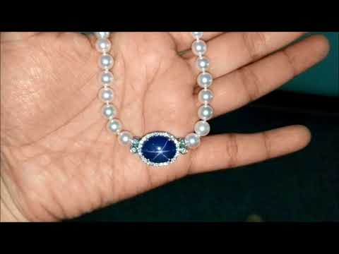 GRS Certified 18.87 carats Star Blue Sapphire Diamond Pearl Necklace