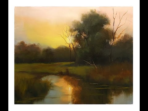 How to paint trees, grass, reflections in tonalism a new lesson