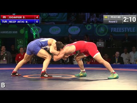 Round 2 FS - 61 kg: Behnam EHSANPOOR (IRI) df. Munir RECEP AKTAS (TUR), 5-0