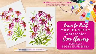 How to Paint the Easiest Watercolor Coneflower (Echinacea) | Beginner Tutorial Waterbrush Optional!