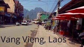 Walking through downtown Vang Vieng, Laos