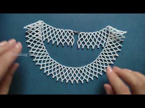 white netted necklace, beaded necklace tutorial step by step for beginners
