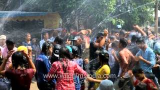 Crowd splash water on each other - Thingyan Water Festival, Myanmar