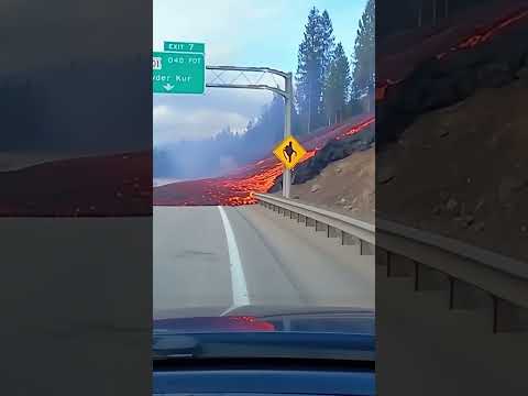 Volcano Erupts Beside Highway?! 😱 Lava Floods Road — Sign Destroyed! #ThrillingMoment #NatureShock