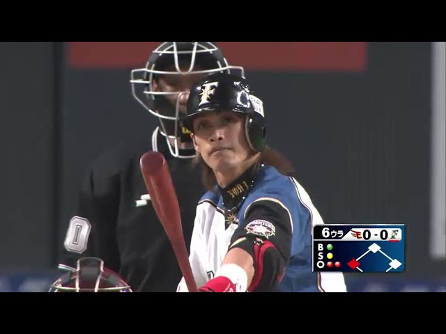 【6回裏】ファイターズ・陽 稲葉もガッツポーズ!! 一二塁間を破る先制タイムリーヒット!! 2014/10/5 F-E