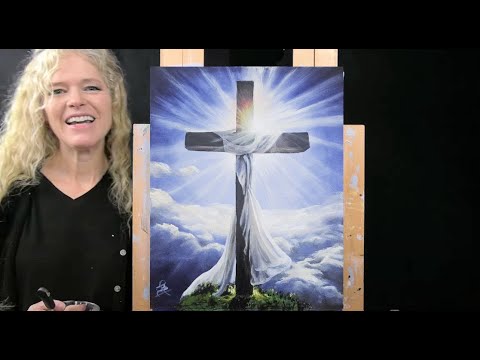 HEAVENLY CROSS-Learn How to Draw and Paint with Acrylics-Fun Paint and Sip at Home Painting Lesson