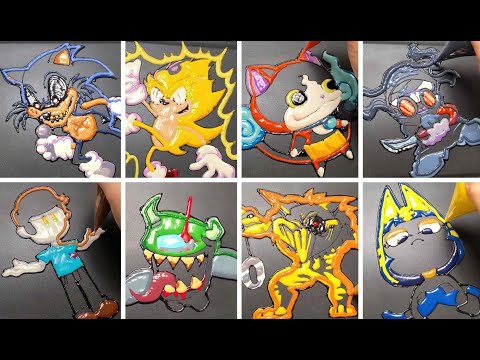 FRIDAY NIGHT FUNKIN Pancake art Challenge/Sonic exe, Yokai Watch, Hank, Nonsense, Among us...FNF
