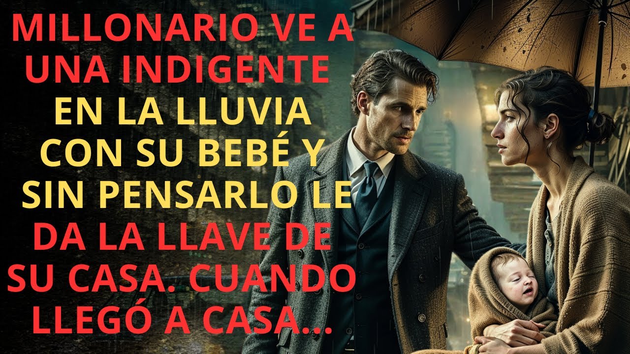 Millonario ve a una indigente en la lluvia con su bebé y sin pensarlo le da la llave de su casa