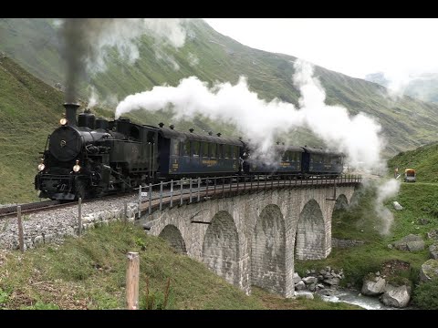 Steam train Furka mountain route - Realp-Furka-Gletsch-Oberwald - steam trains 2023 and 2022