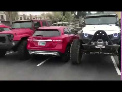 Jeepers teach a cruel lesson to guy in Mercedes DOUBLE PARKED