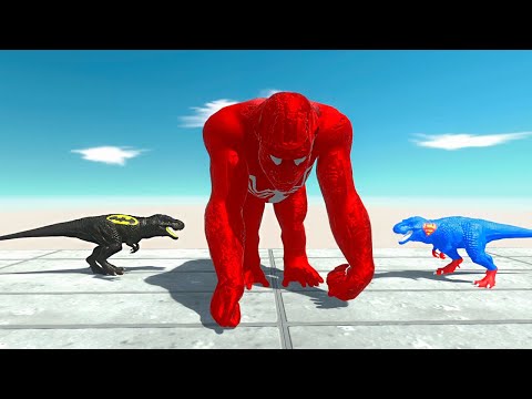 GIANT VENOM GORO vs BATMAN & SUPERMAN T-REX DEATH RUN - Animal Revolt Battle Simulator