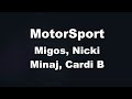 Karaoke♬ MotorSport - Migos, Nicki Minaj, Cardi B 【No Guide Melody】 Instrumental