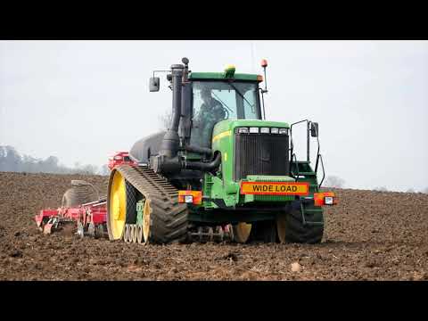 John Deere 9400T pulling a Sumo Trio 4 working in the UK working sounds only
