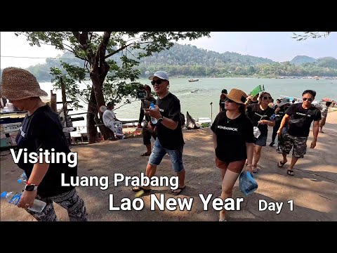 Lao New Year, Boat ride to the island, visit temple in Luang Prabang