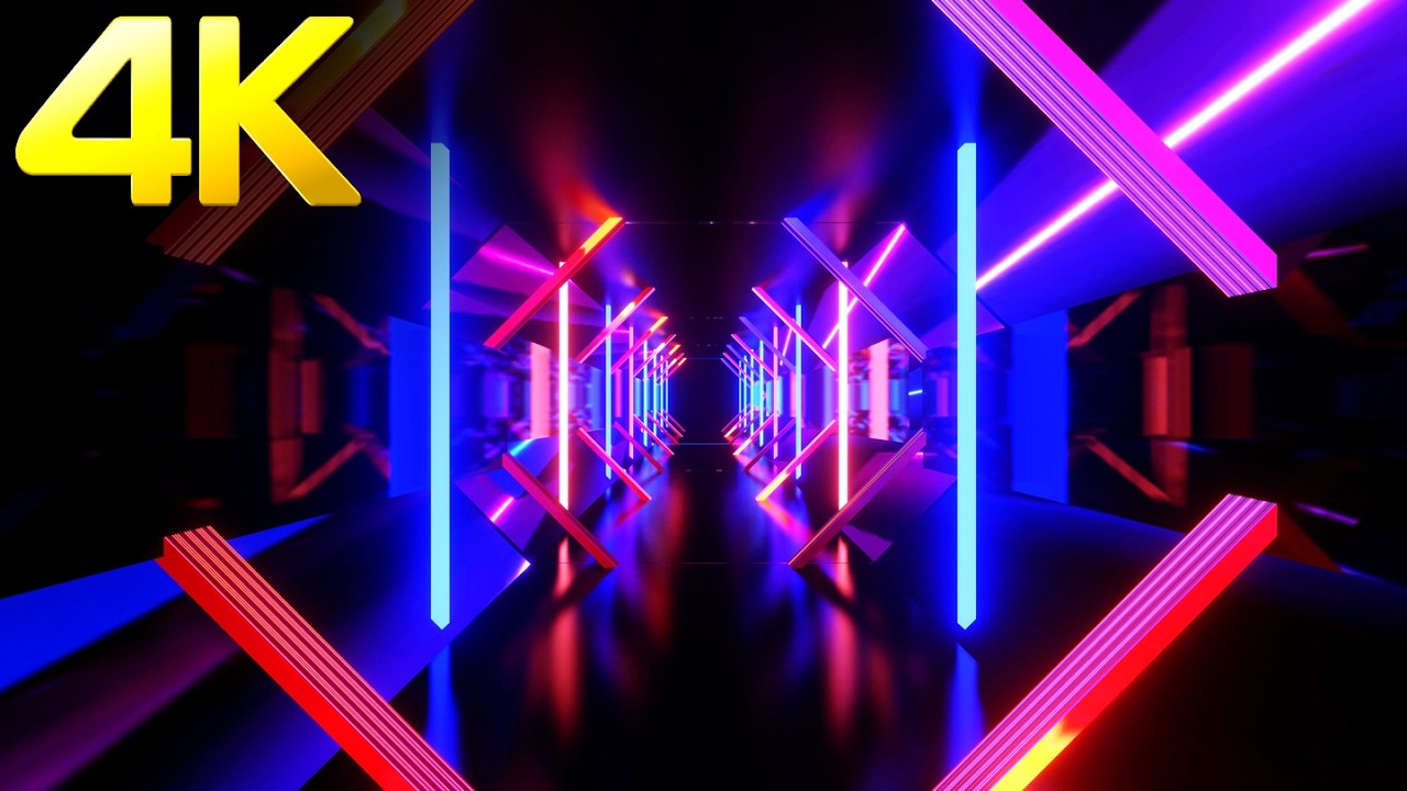4K Abstract Square Cyber Light Tunnel Blue & Pink Color Relaxing Neon Background Video Screensaver