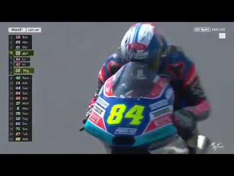 Moto3 rider Jakub Kornfeil JUMPS over fallen bike 20-05-2018