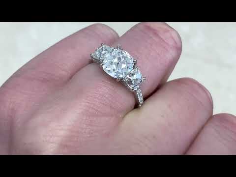 2.01ct Center Antique Cushion Cut Diamond Three Stone Engagement Ring -Westchester Ring - Hand Video