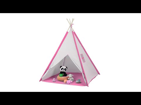 Tipi Spielzelt mit Bodenmatte Braun - Pink - Weiß - Holzwerkstoff - Textil - 124 x 154 x 124 cm