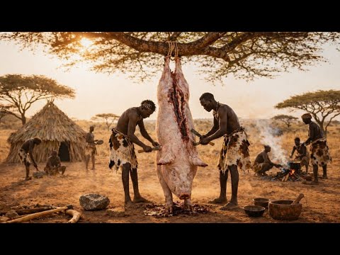 Hadzabe Tribe Pig Hunting in Africa | Primitive Survival, Wild Boar Hunt Without Guns
