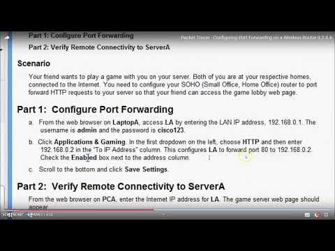 Packet Tracer - 9.2.4.4 | راسم الحزمة - تكوين إعادة توجيه المنفذ على تعليمات جهاز التوجيه اللاسلكي