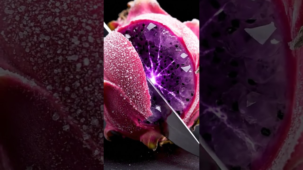Dragon Fruit ASMR 🐉❄️ | Frosted Surface + Crystal Crack #FruitCuttingASMR #SatisfyingSounds