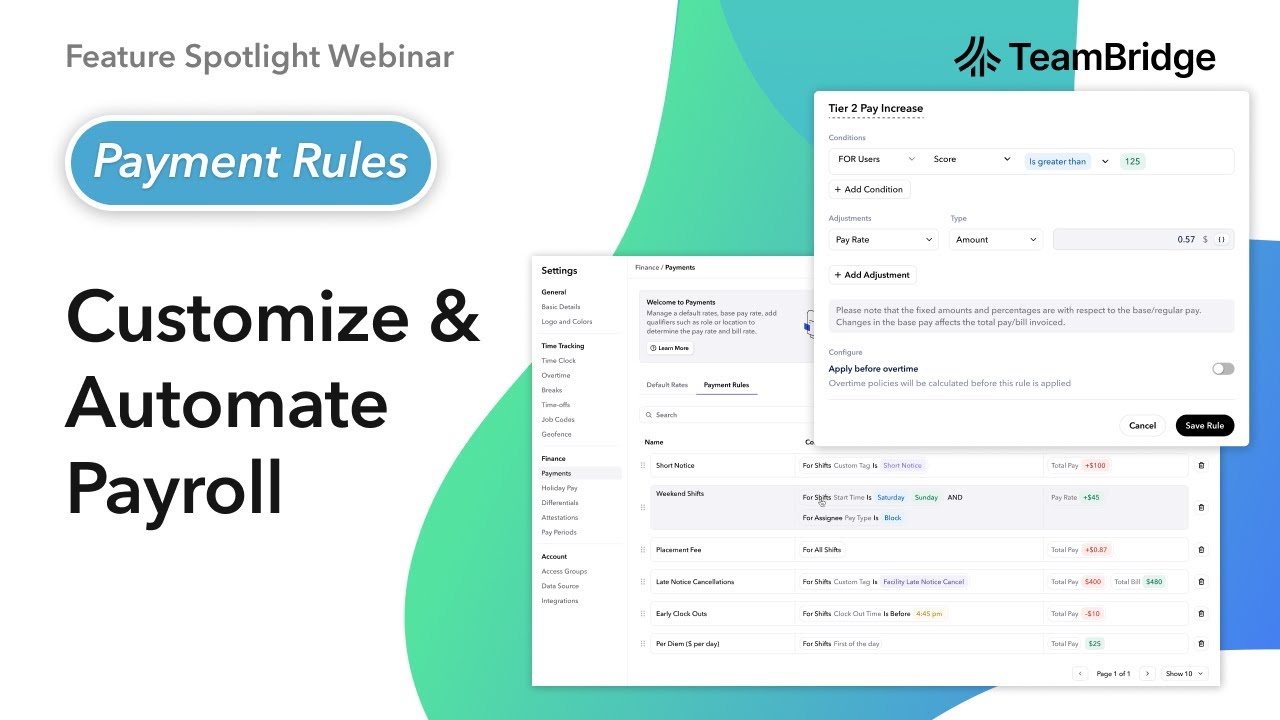 Payment Rules | TeamBridge Feature Spotlight