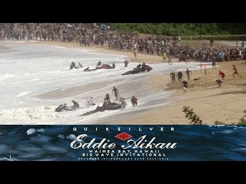 Water Patrol Jet Skis Get Caught Inside on Massive Wave at The Eddie 2015/2016
