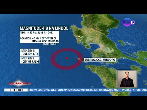 Niyanig ng magnitude 4.8 na lindol ang Lubang, Occidental Mindoro, kagabi BT