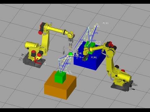 FANUC Roboguide - How to create/pick/place a part on Roboguide using 2 robots?