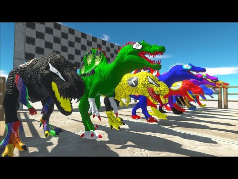 Superheroes 5 Spinosaurus vs 5 Tyrannosaurus Rex Dc Marvel Speed Race Championship Hunting Found