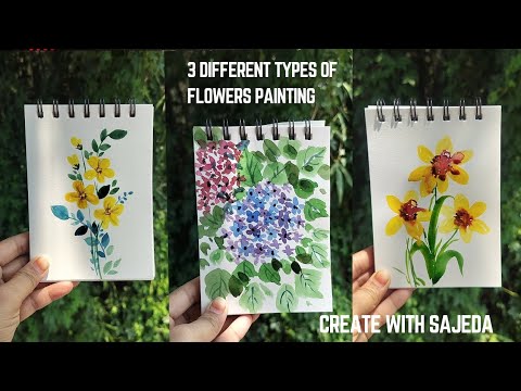 3 Different types of flowers painting 💐🎨🖌️#watercolour #flowers #painting #art