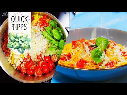 One Pot Pasta: Spaghetti mit fruchtiger Tomatensoße und Peperoni - Volmary QuickTipps