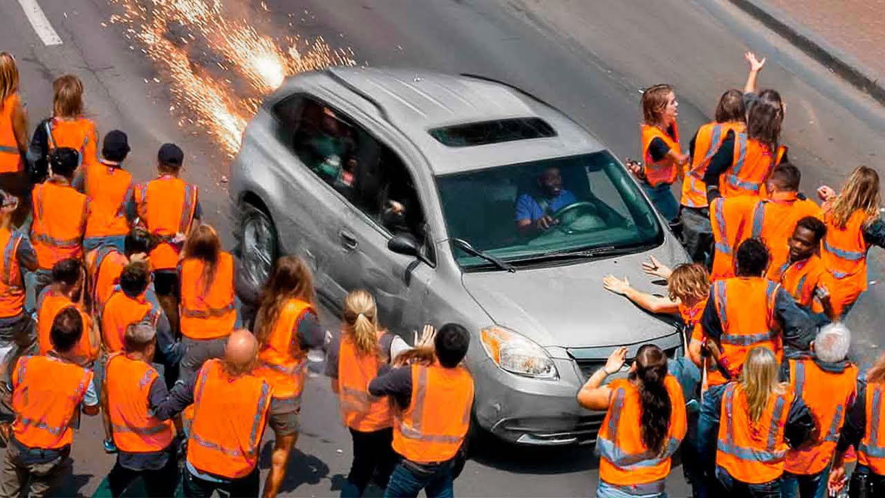 When Cars Don't Stop For Protesters !