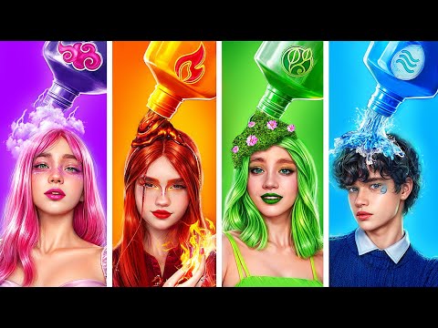 Fire Girl, Water Boy, Air Girl and Earth Girl! Four Elements Makeover!