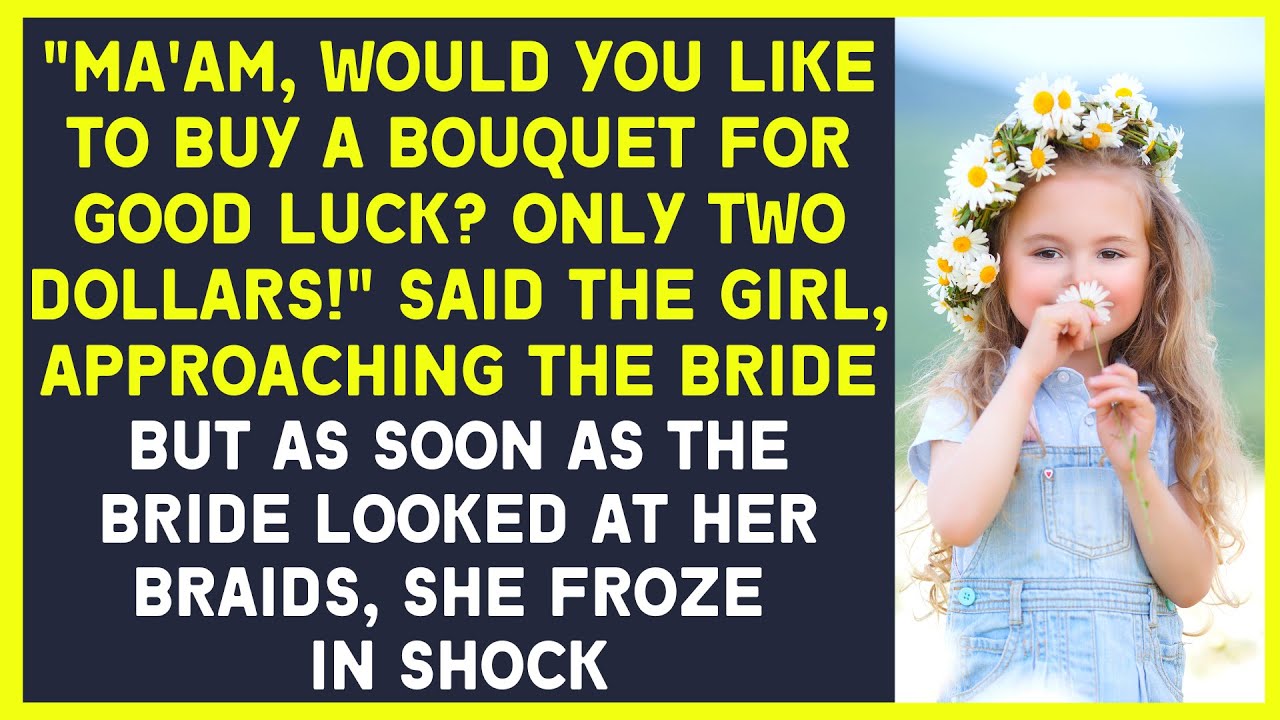 Poor little girl came up to the bride with a bouquet and asked for a penny, the bride saw her hair
