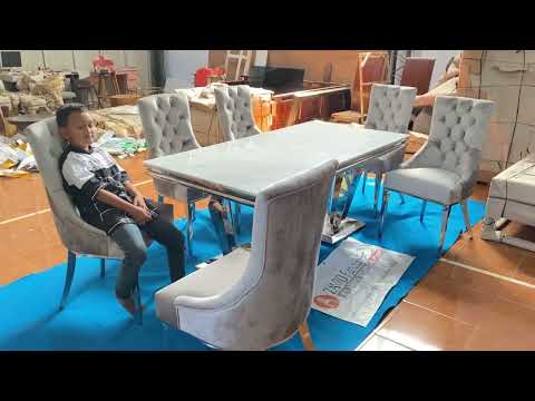 Termewah Meja Makan Marmer Mewah Carrara Stainless Glossy