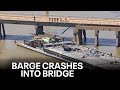 Barge hits bridge connecting Galveston and Pelican Island, causing partial collapse and oil spill